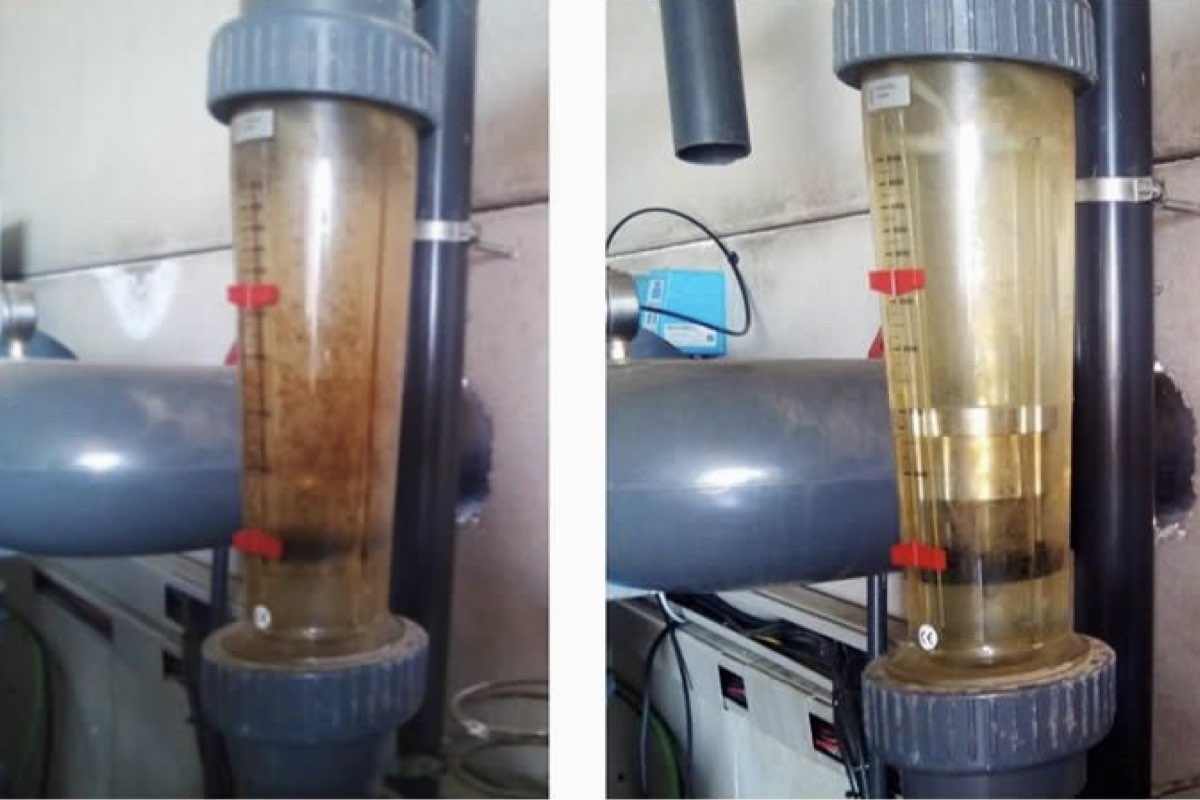 Filtri di un impianto di irrigazione prima e dopo il trattamento con acqua ozonizzata